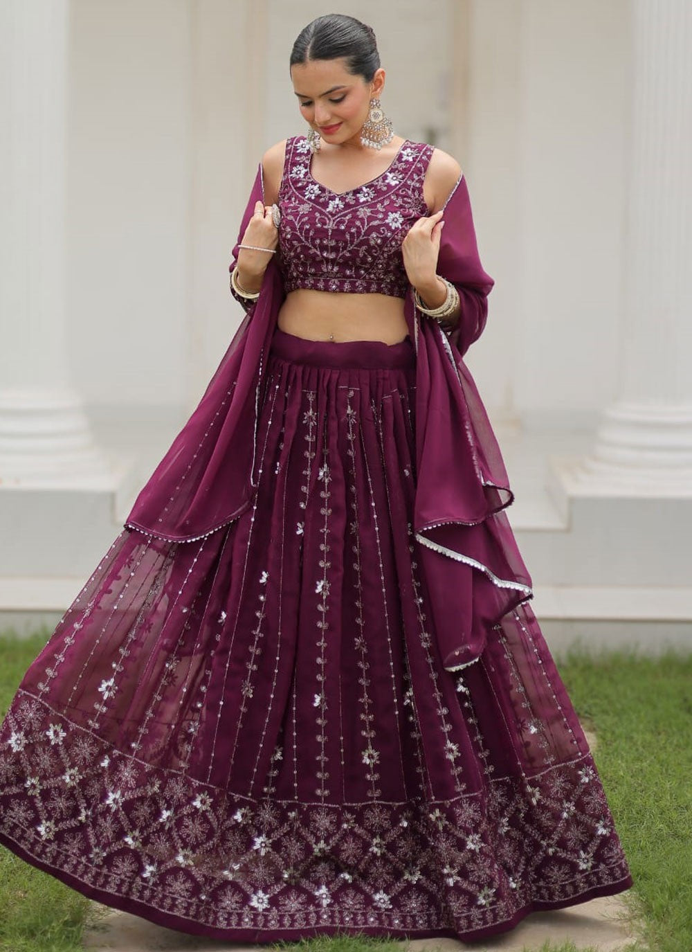 Embroidered Pure Georgette A - Line Lehenga - L2323