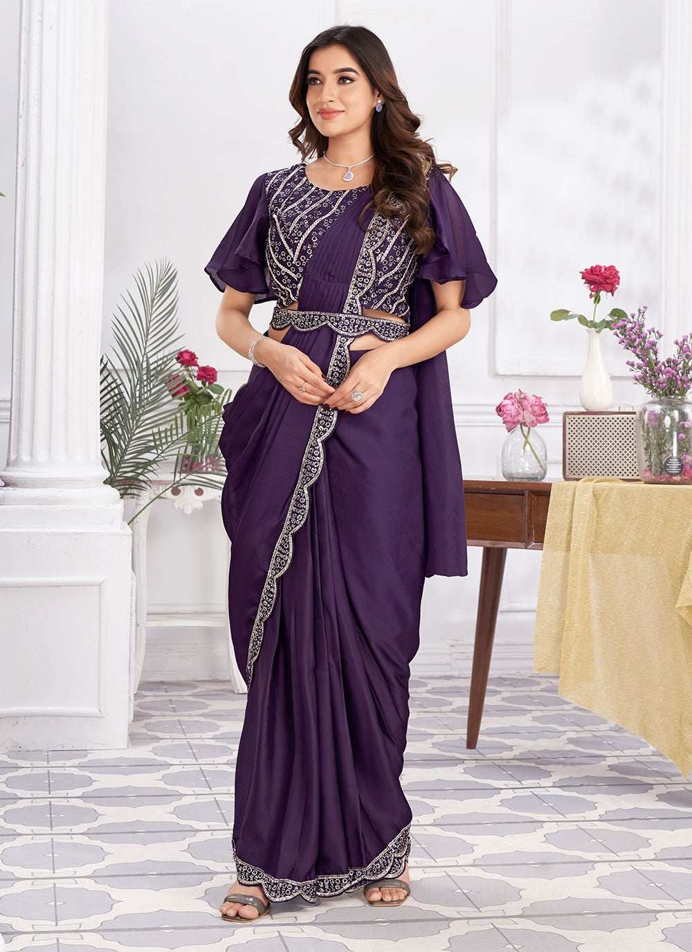 Classic Embroidered Georgette Saree - S6628