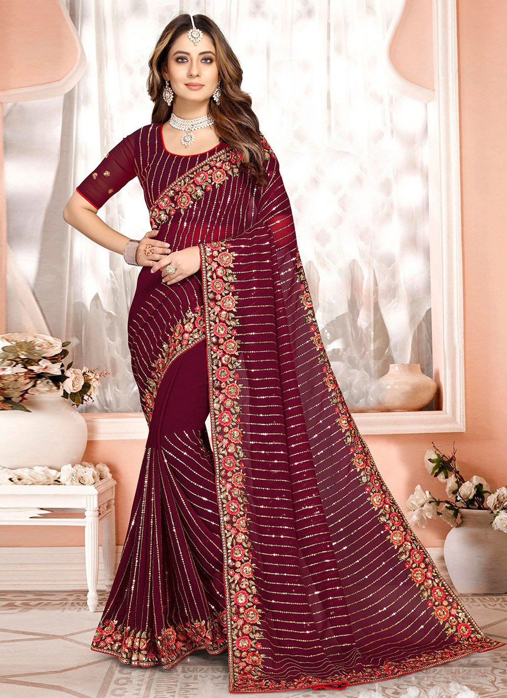 Bollywood Style Embroidered Georgette Saree - S1654