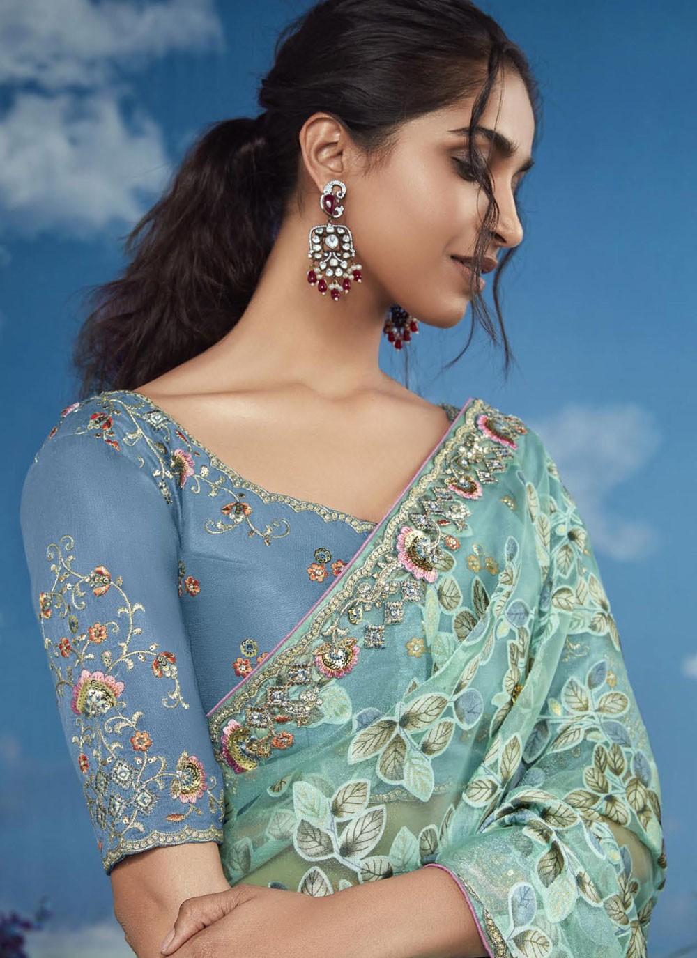 Classic Embroidered Brasso Saree - S8774