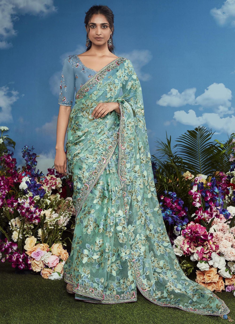 Classic Embroidered Brasso Saree - S8774