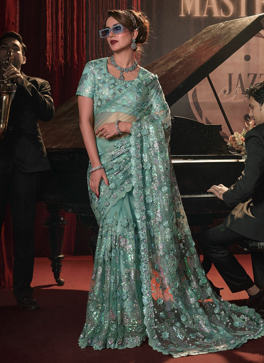 Classic Embroidered Net Saree - S3980