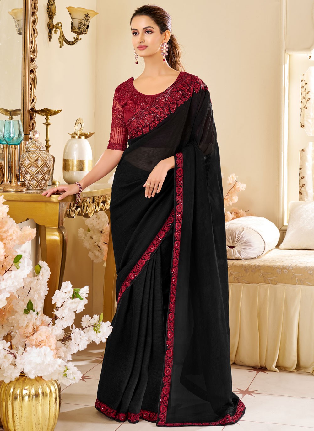 Embroidered, Sequins Shimmer Georgette Saree - S11897