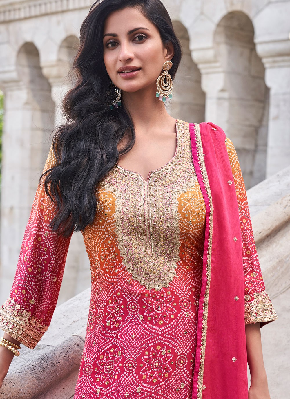 Embroidered Shimmer Palazzo Suit - T4753