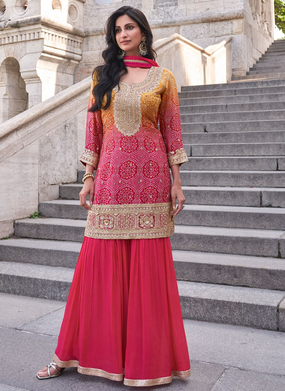 Embroidered Shimmer Palazzo Suit - T4753