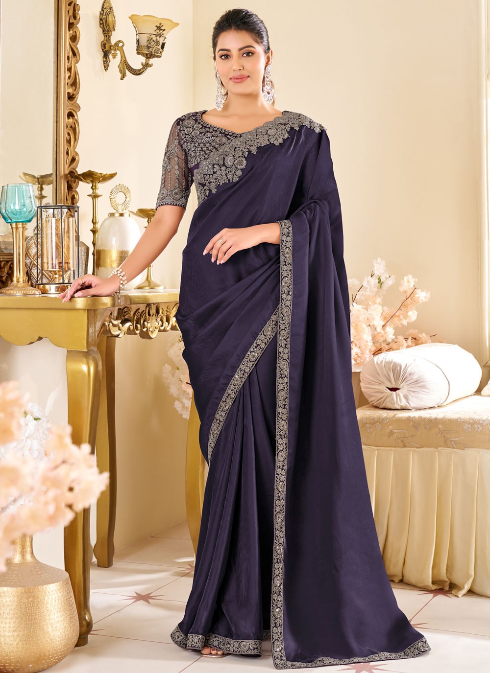 Embroidered, Sequins Shimmer Georgette Saree - S11897