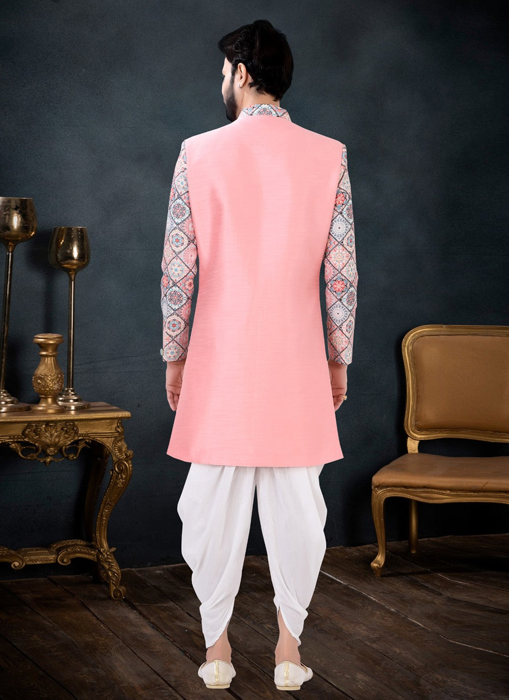 Embroidered Silk Multi Colour, Pink Indo Western Sherwani - M4433