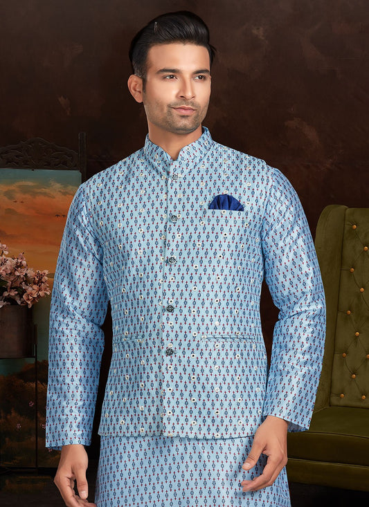 Mirror Silk Blue Nehru Jackets - M3391