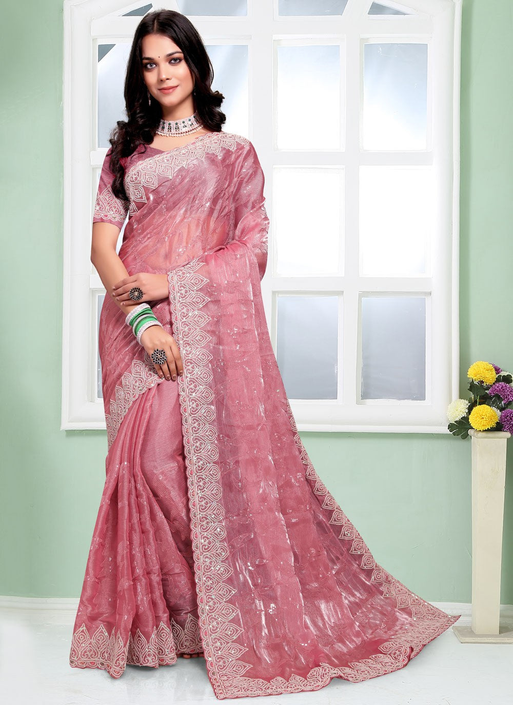 Trendy Embroidered Silk Saree - S5059