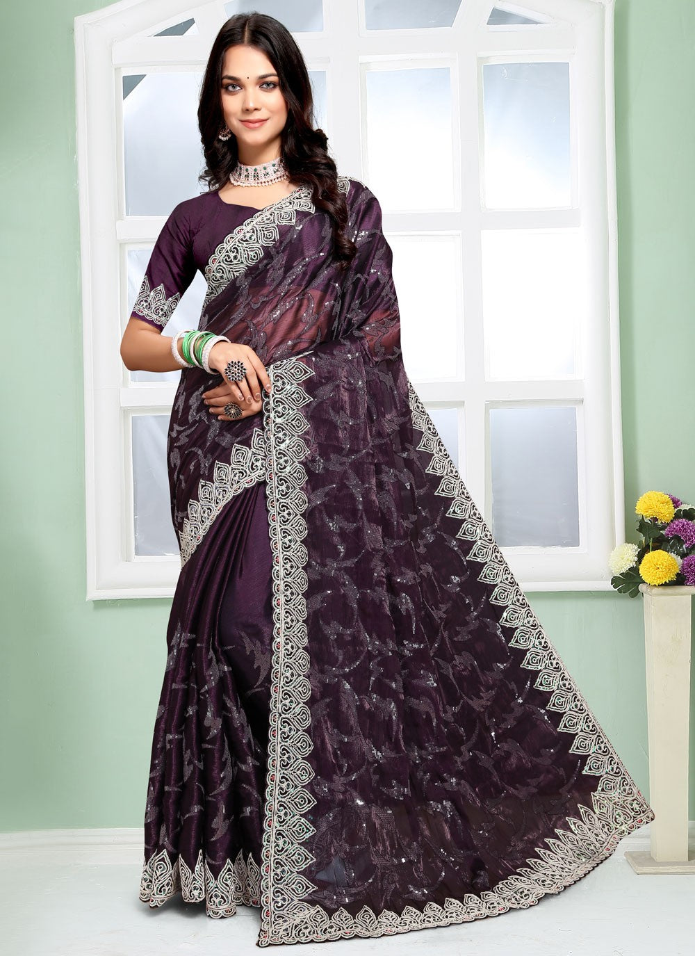 Trendy Embroidered Silk Saree - S5059