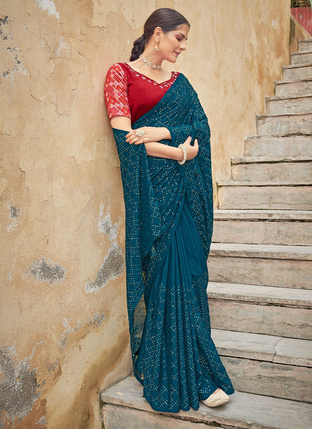 Classic Sequins Chinon Saree - S1796