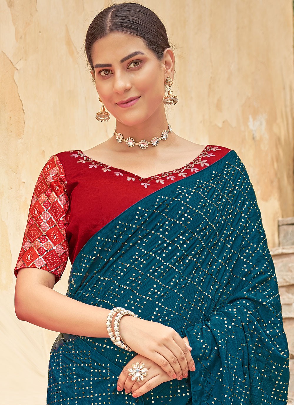 Classic Sequins Chinon Saree - S1796