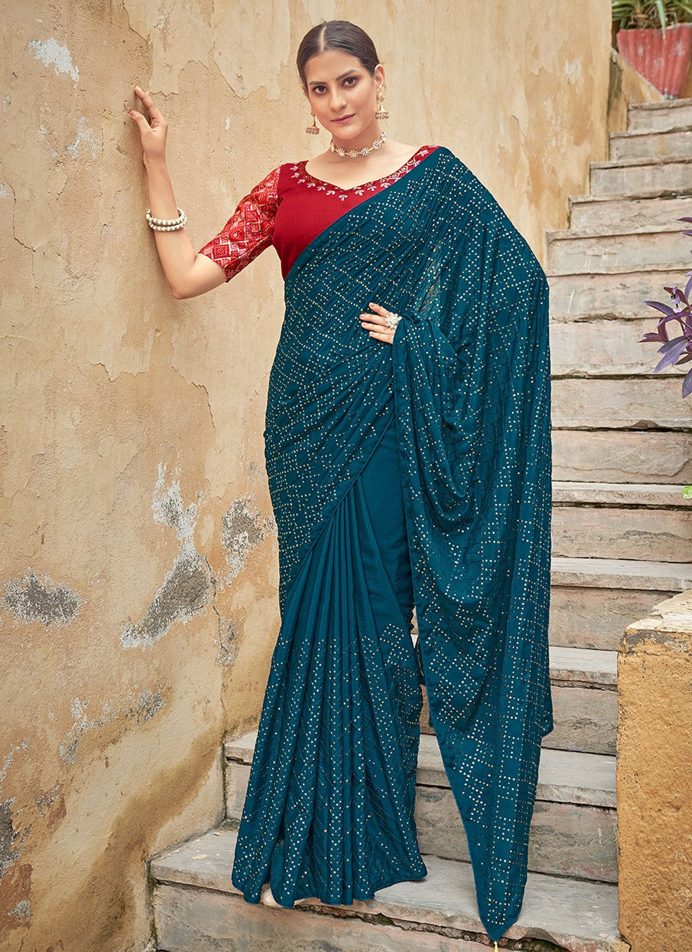 Classic Sequins Chinon Saree - S1796