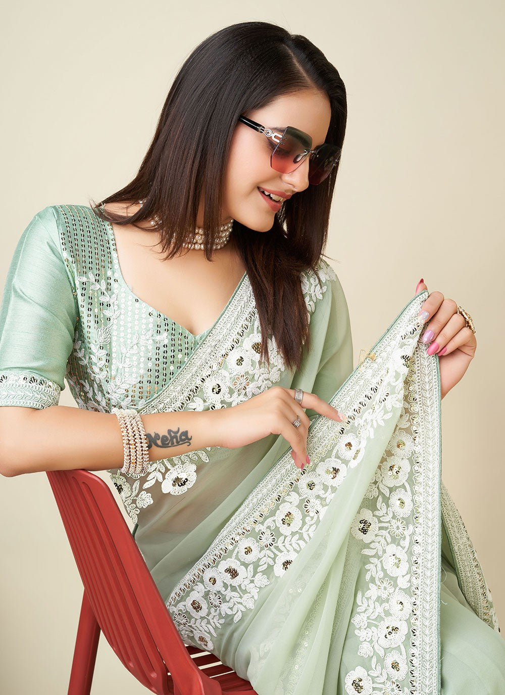 Classic Embroidered Georgette Saree - S4679