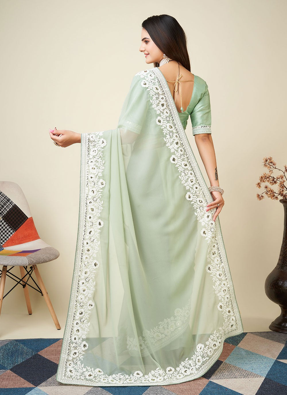 Classic Embroidered Georgette Saree - S4679