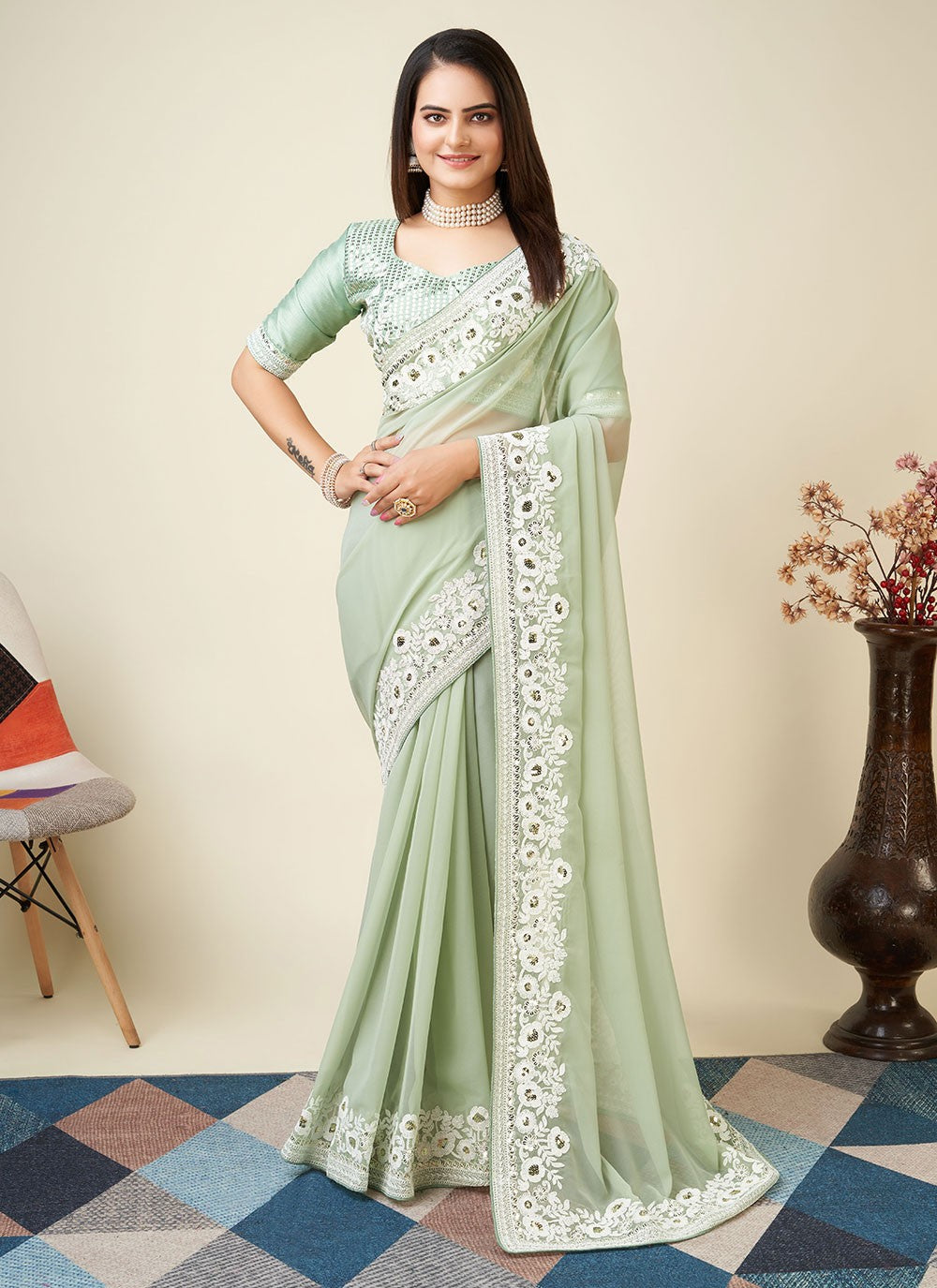 Classic Embroidered Georgette Saree - S4679