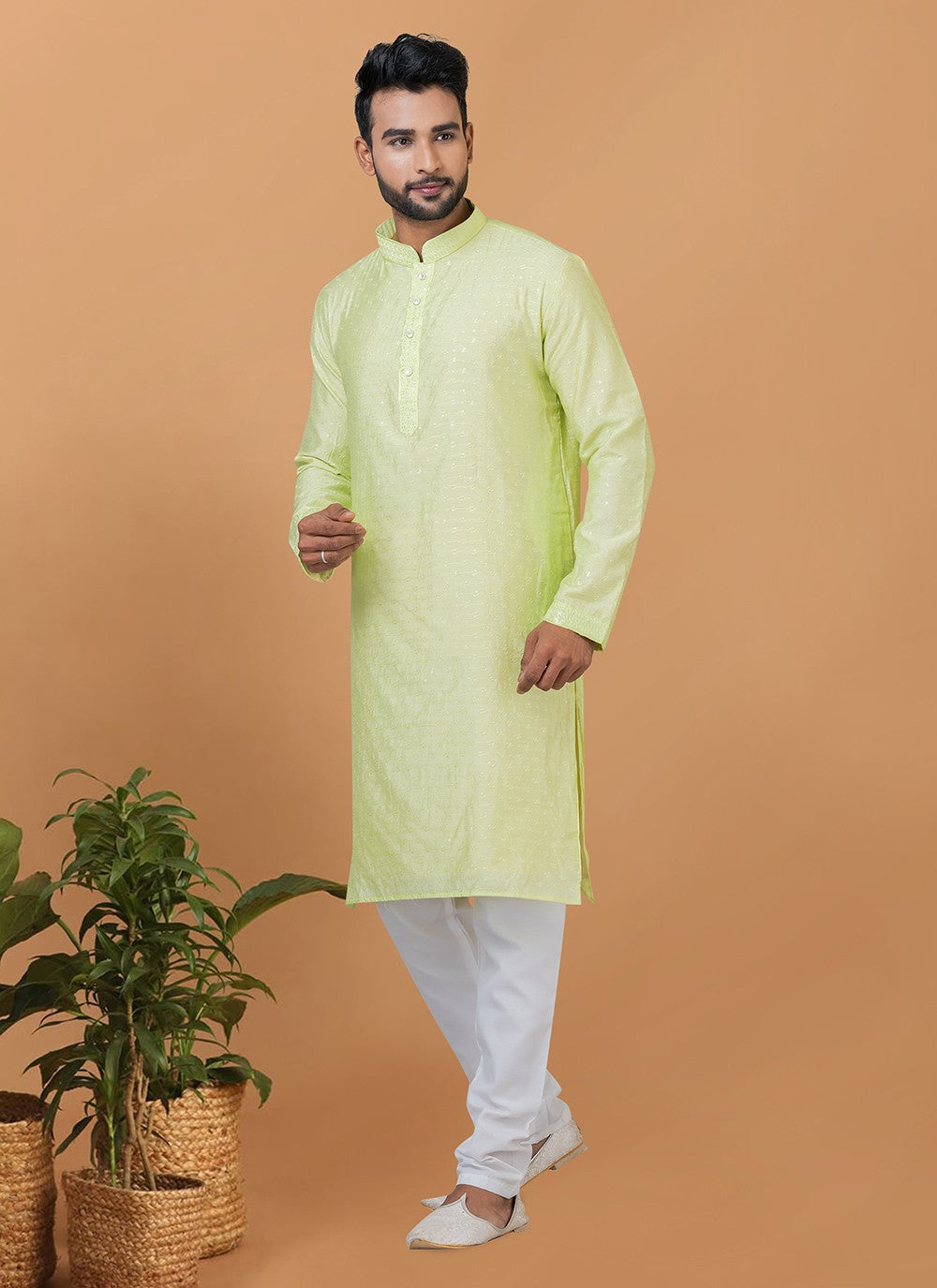 Embroidered Cotton , Viscose Green Kurta Pyjama - M6352