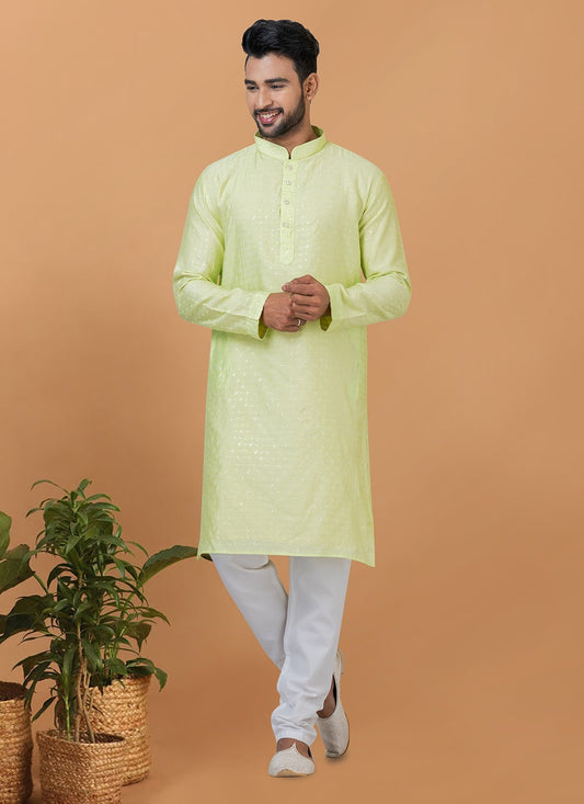 Embroidered Cotton , Viscose Green Kurta Pyjama - M6352