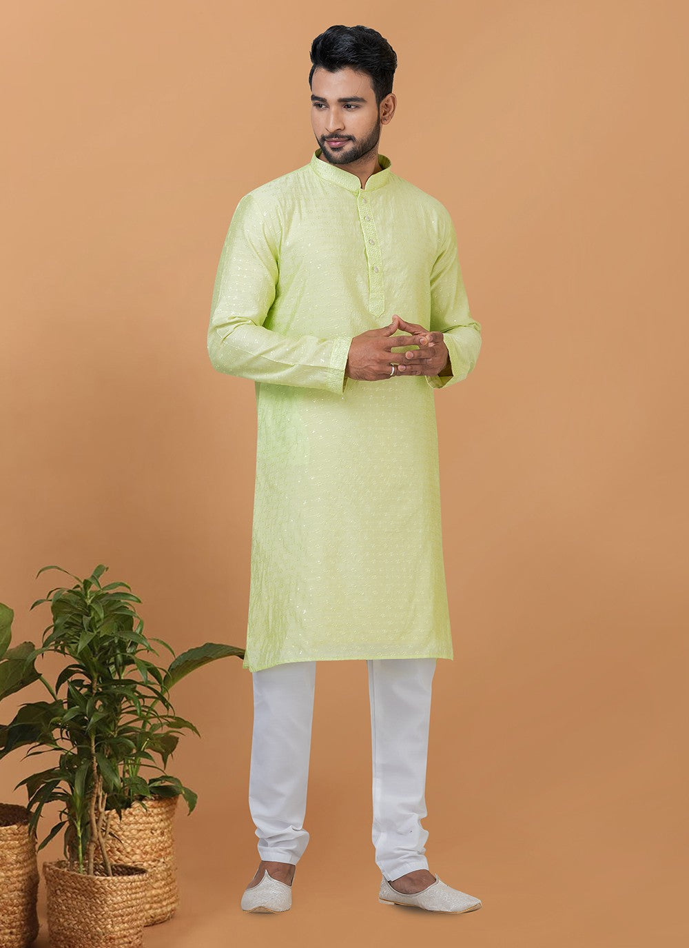 Embroidered Cotton , Viscose Green Kurta Pyjama - M6352