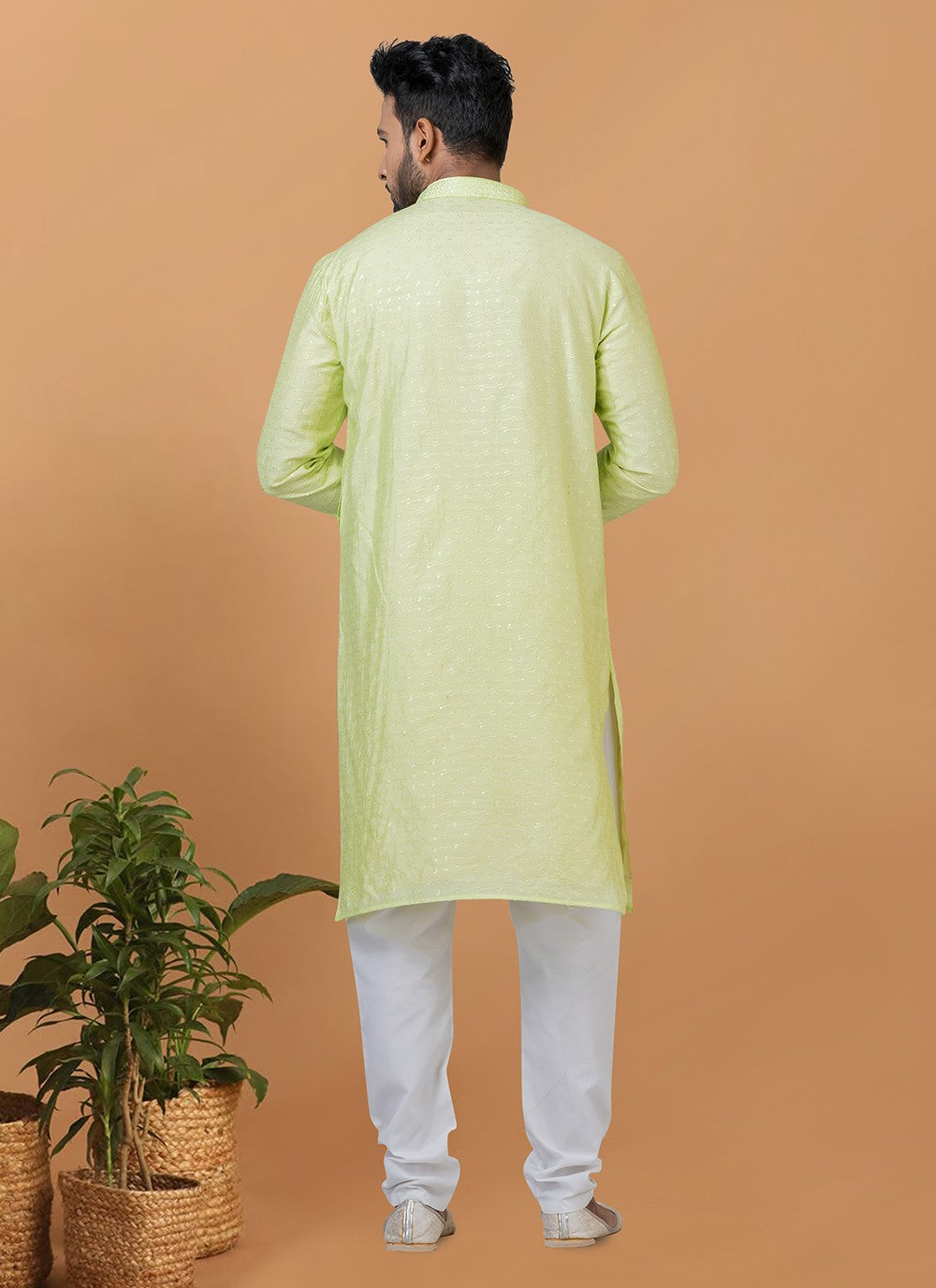 Embroidered Cotton , Viscose Green Kurta Pyjama - M6352