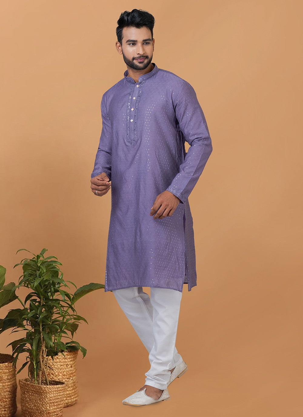 Embroidered Cotton , Viscose Purple Kurta Pyjama - M6351