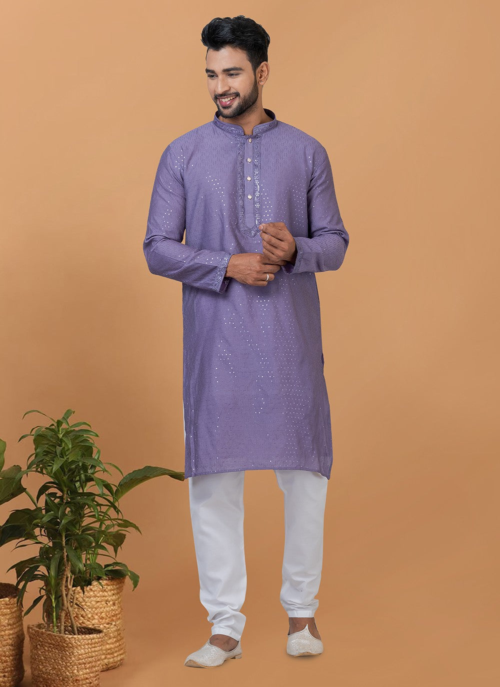 Embroidered Cotton , Viscose Purple Kurta Pyjama - M6351