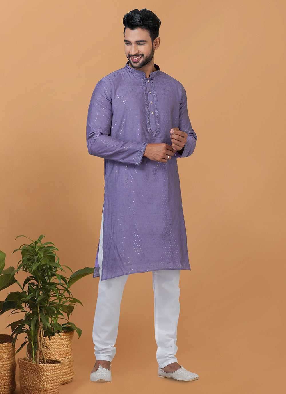 Embroidered Cotton , Viscose Purple Kurta Pyjama - M6351