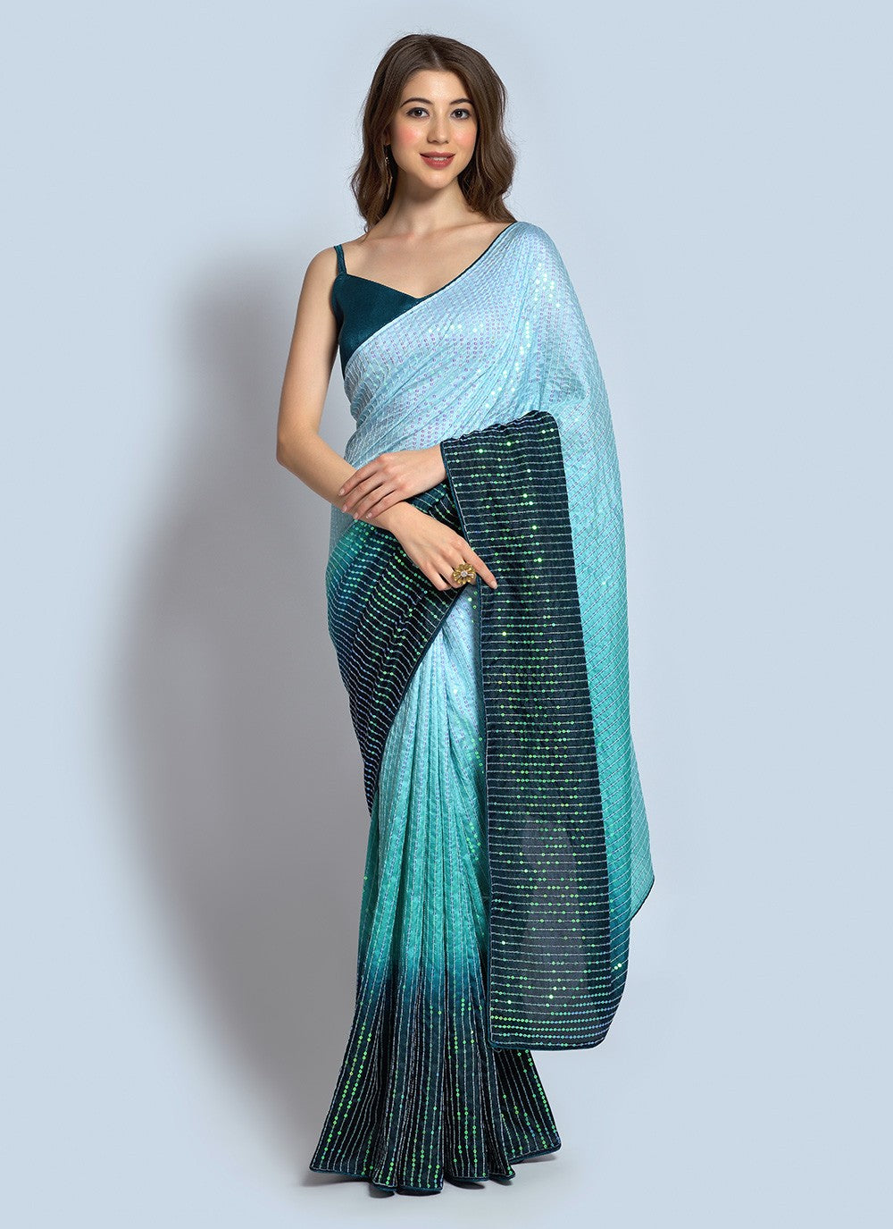 Shaded Sequins Georgette Saree - S2167