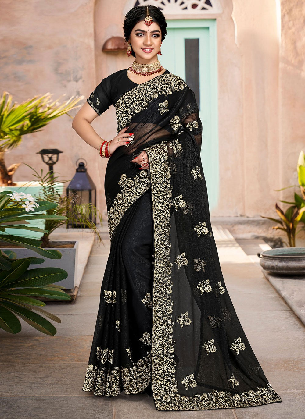 Saree Embroidered Shimmer, Silk Saree - S2461