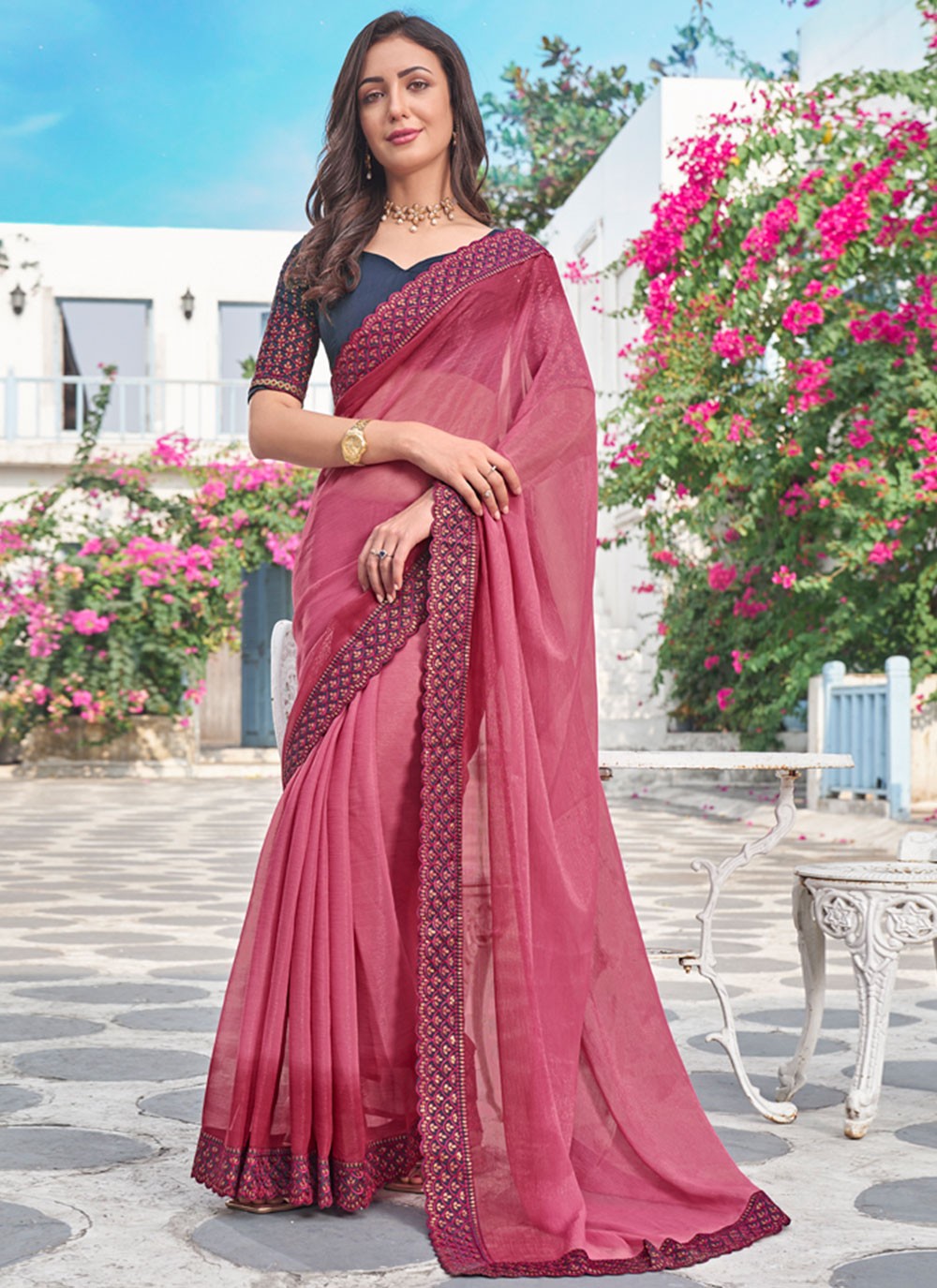 Trendy Embroidered Shimmer Saree - S4835