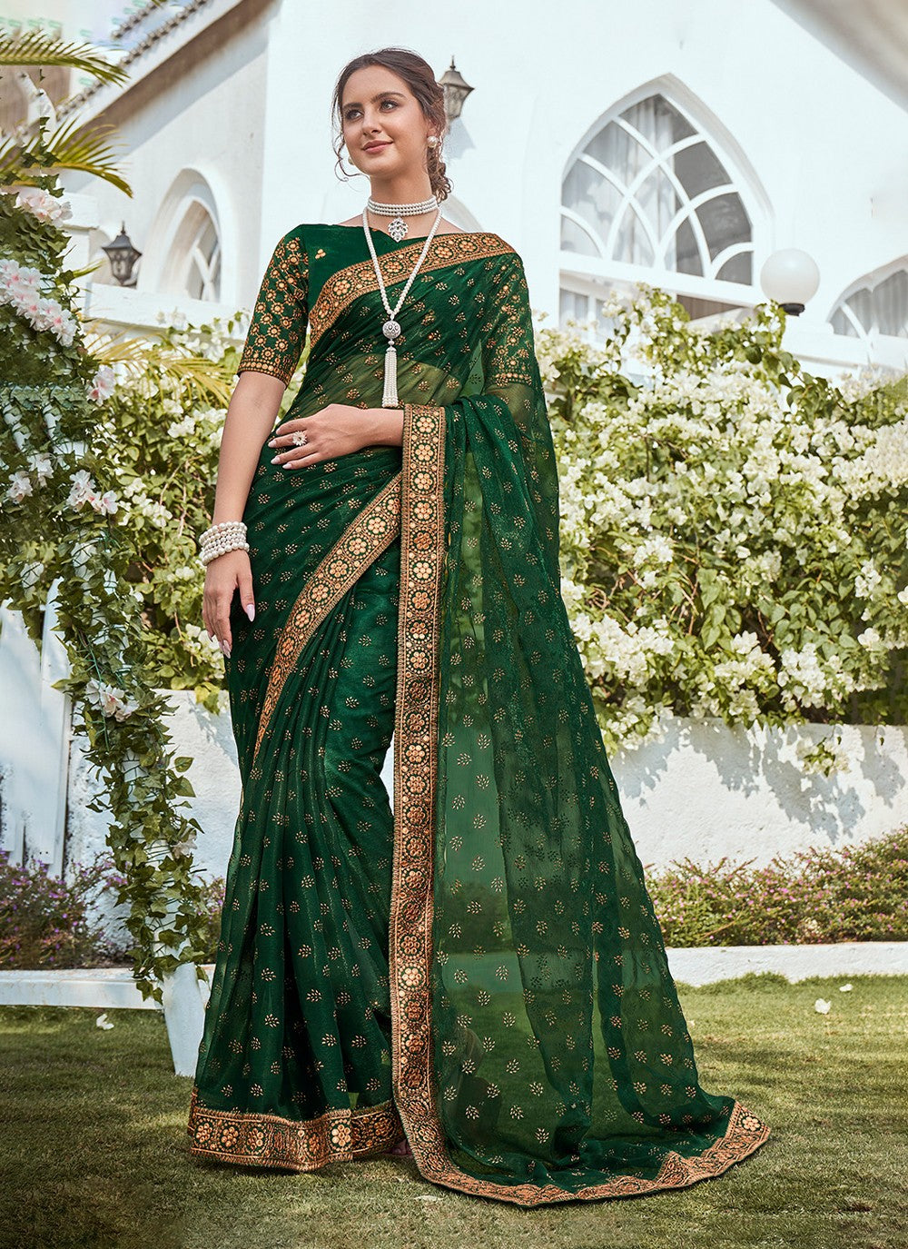 Classic Embroidered Shimmer Saree - S3213