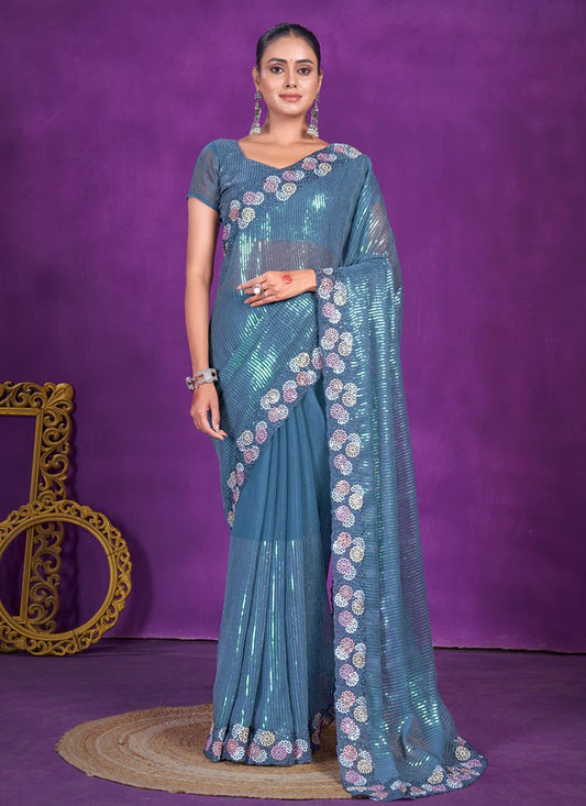 Classic Embroidered Shimmer Saree - S5696