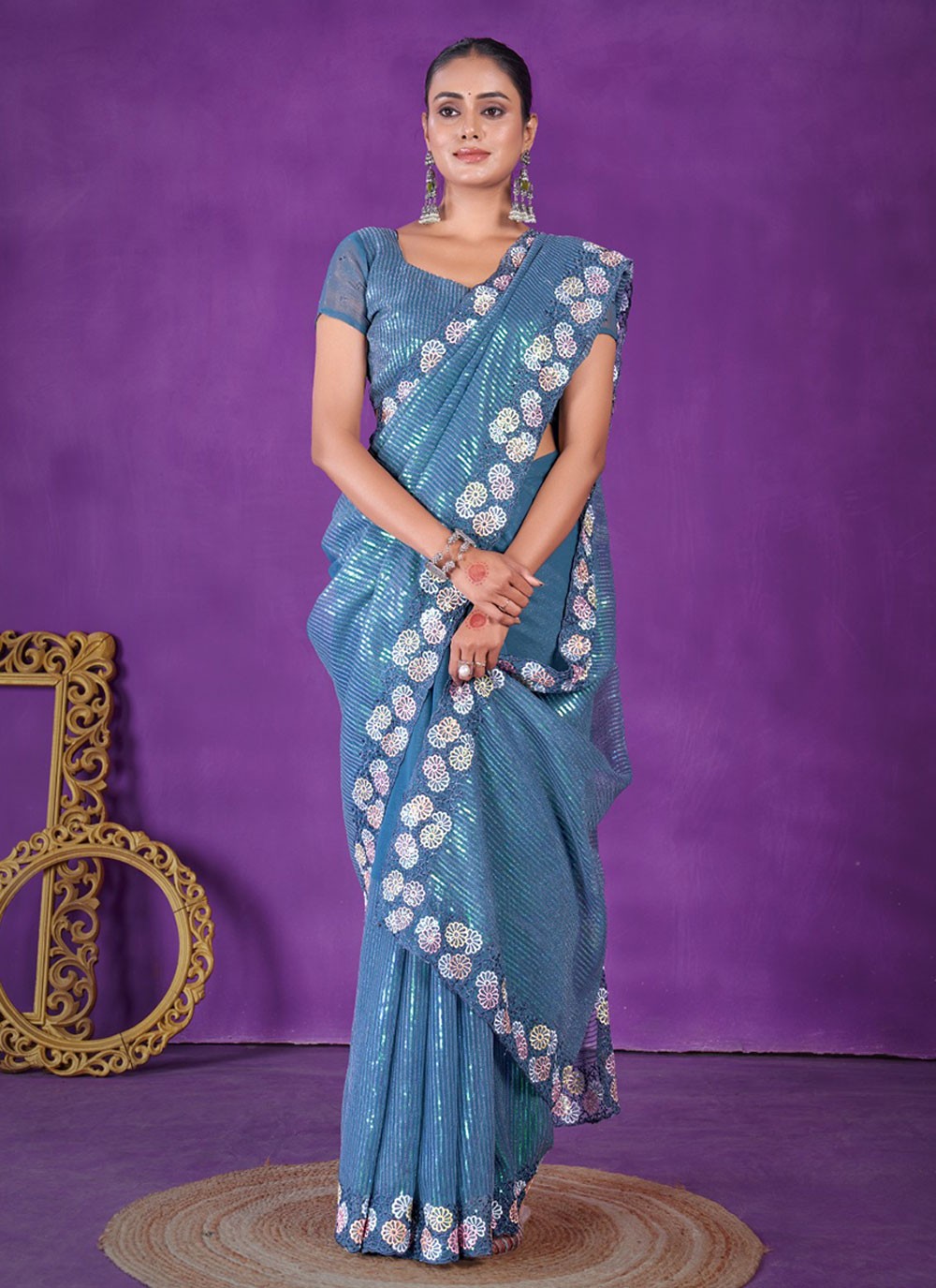 Classic Embroidered Shimmer Saree - S5696