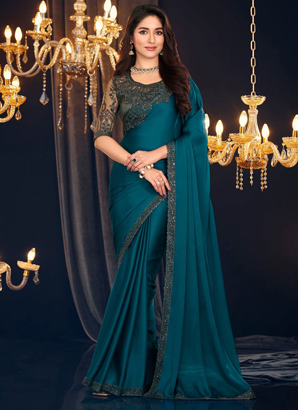 Trendy Embroidered Shimmer Georgette Saree - S6123