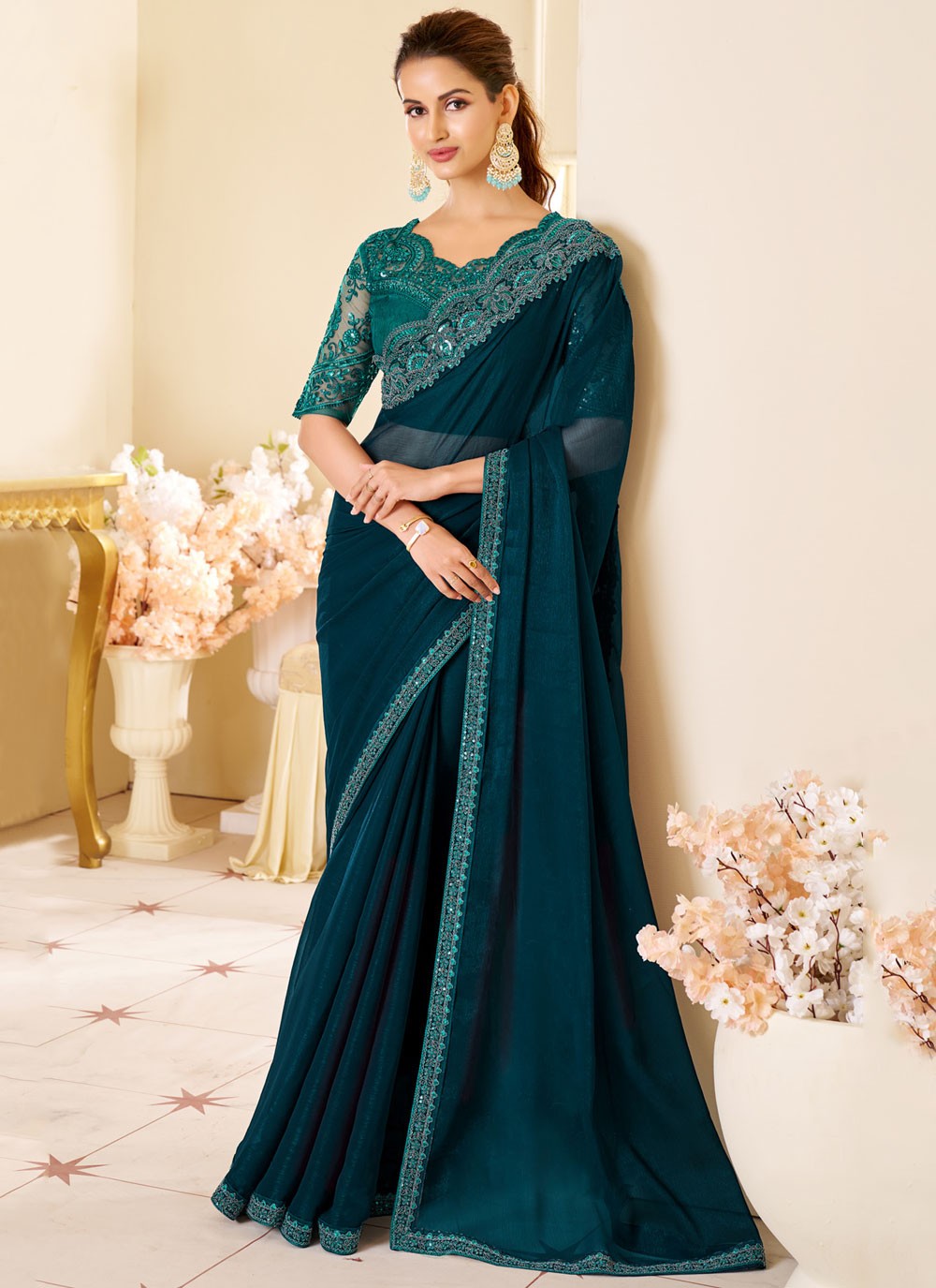 Embroidered, Sequins Shimmer Georgette Saree - S11897