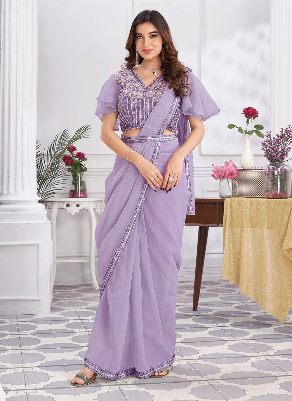 Classic Embroidered Georgette Saree - S6628