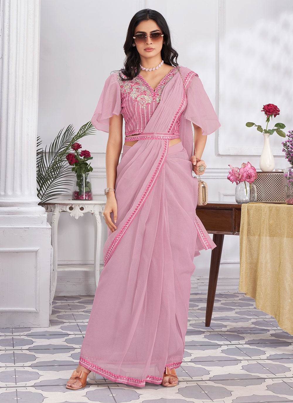 Classic Embroidered Georgette Saree - S6628