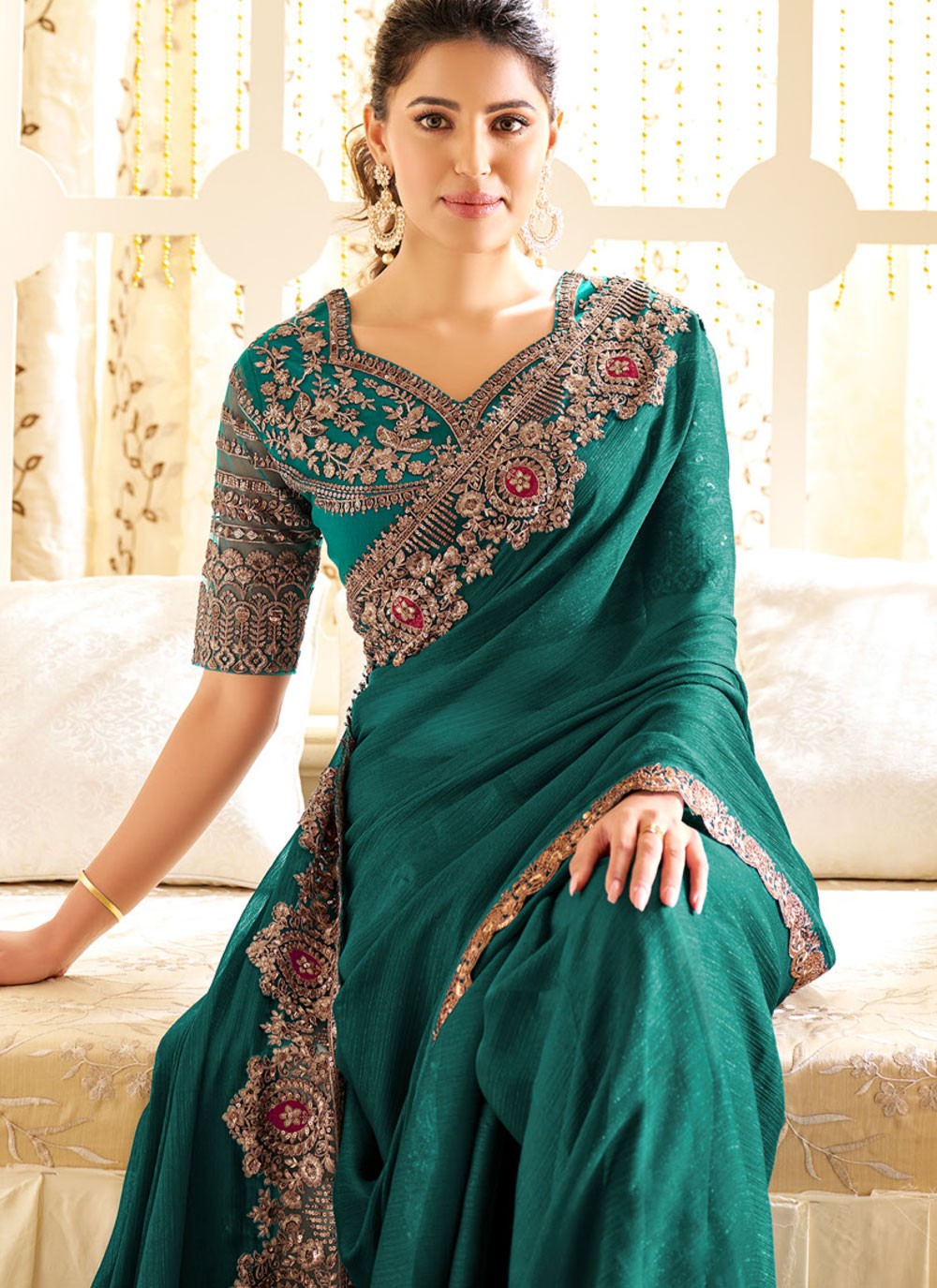 Embroidered, Sequins Shimmer Georgette Saree - S11897