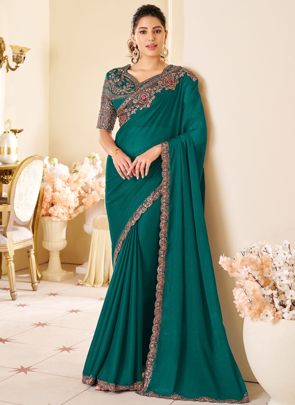 Embroidered, Sequins Shimmer Georgette Saree - S11897