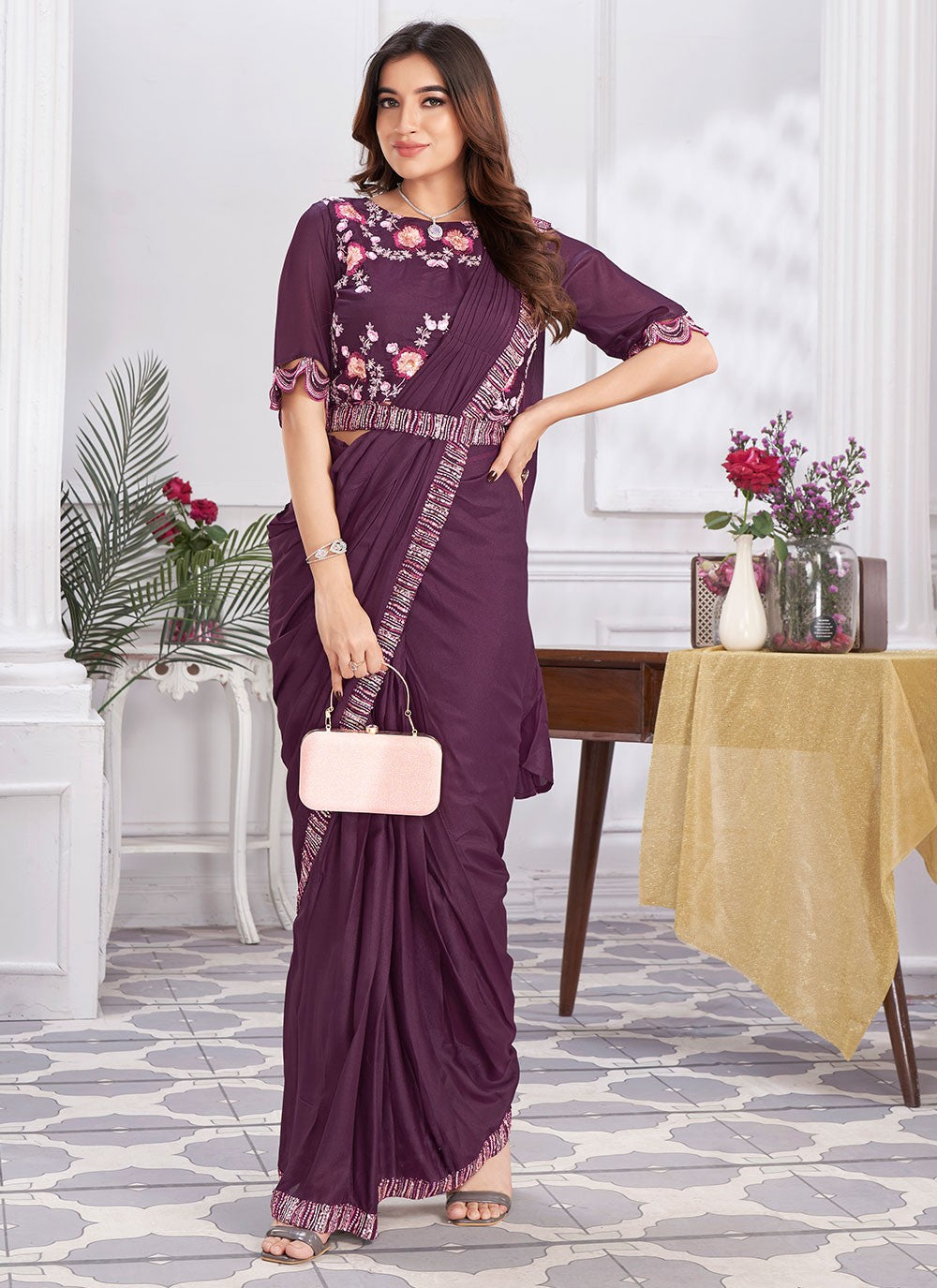 Classic Embroidered Georgette Saree - S6628