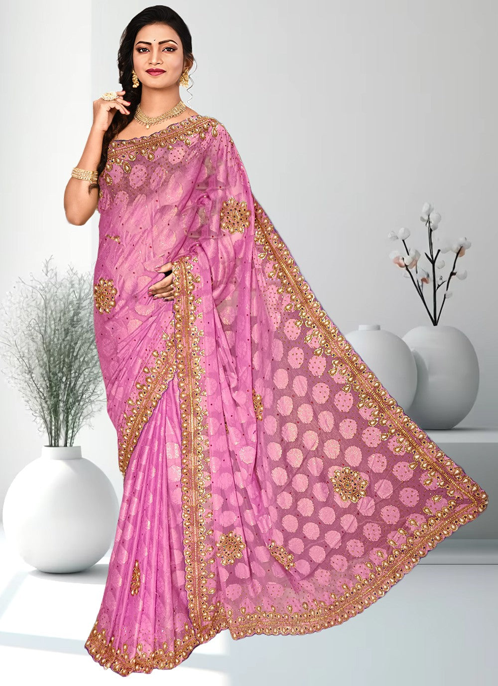 Contemporary Embroidered Kanjivaram Silk Saree - S4602