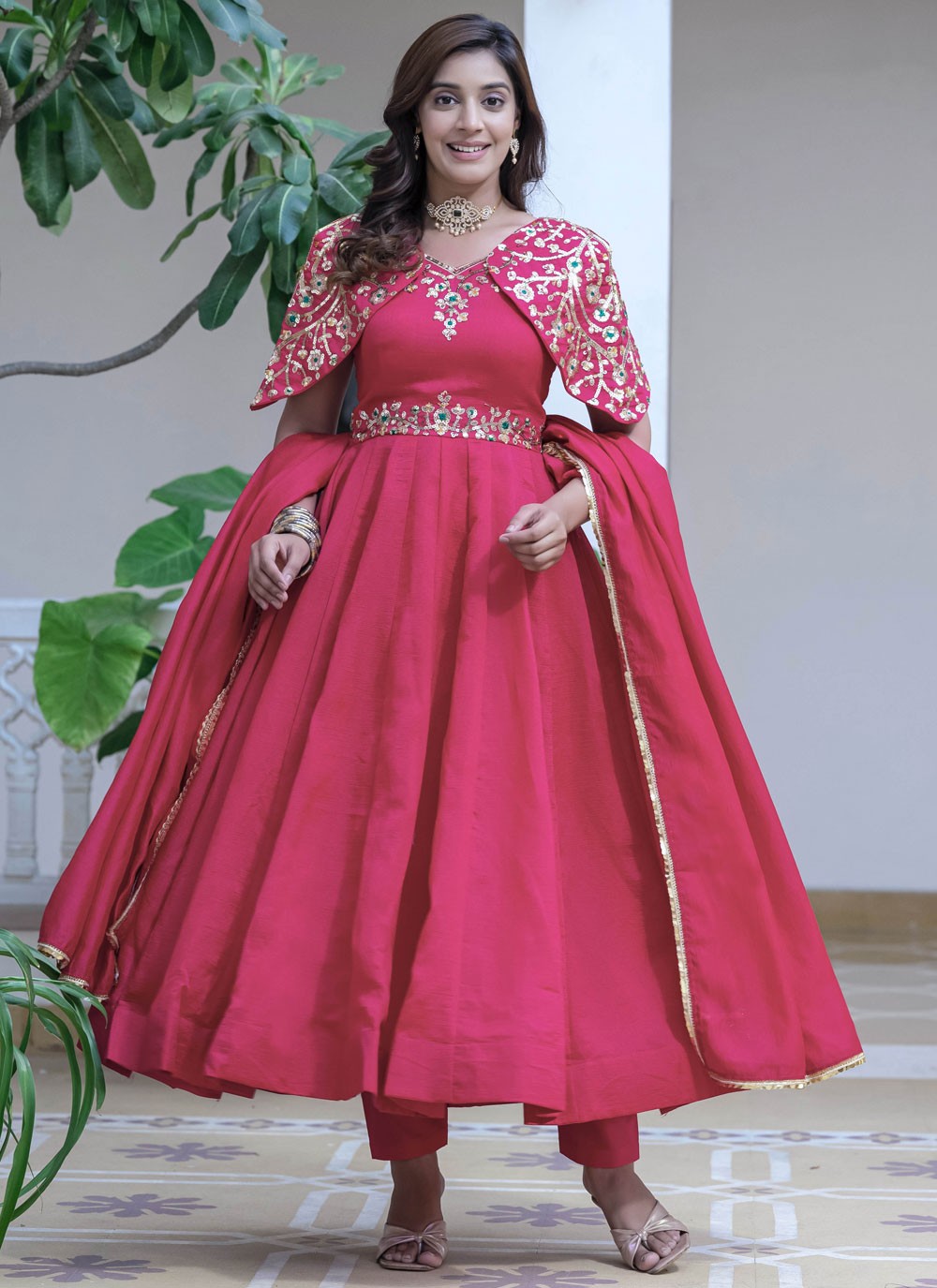 Embroidered Shimmer Anarkali - T4306