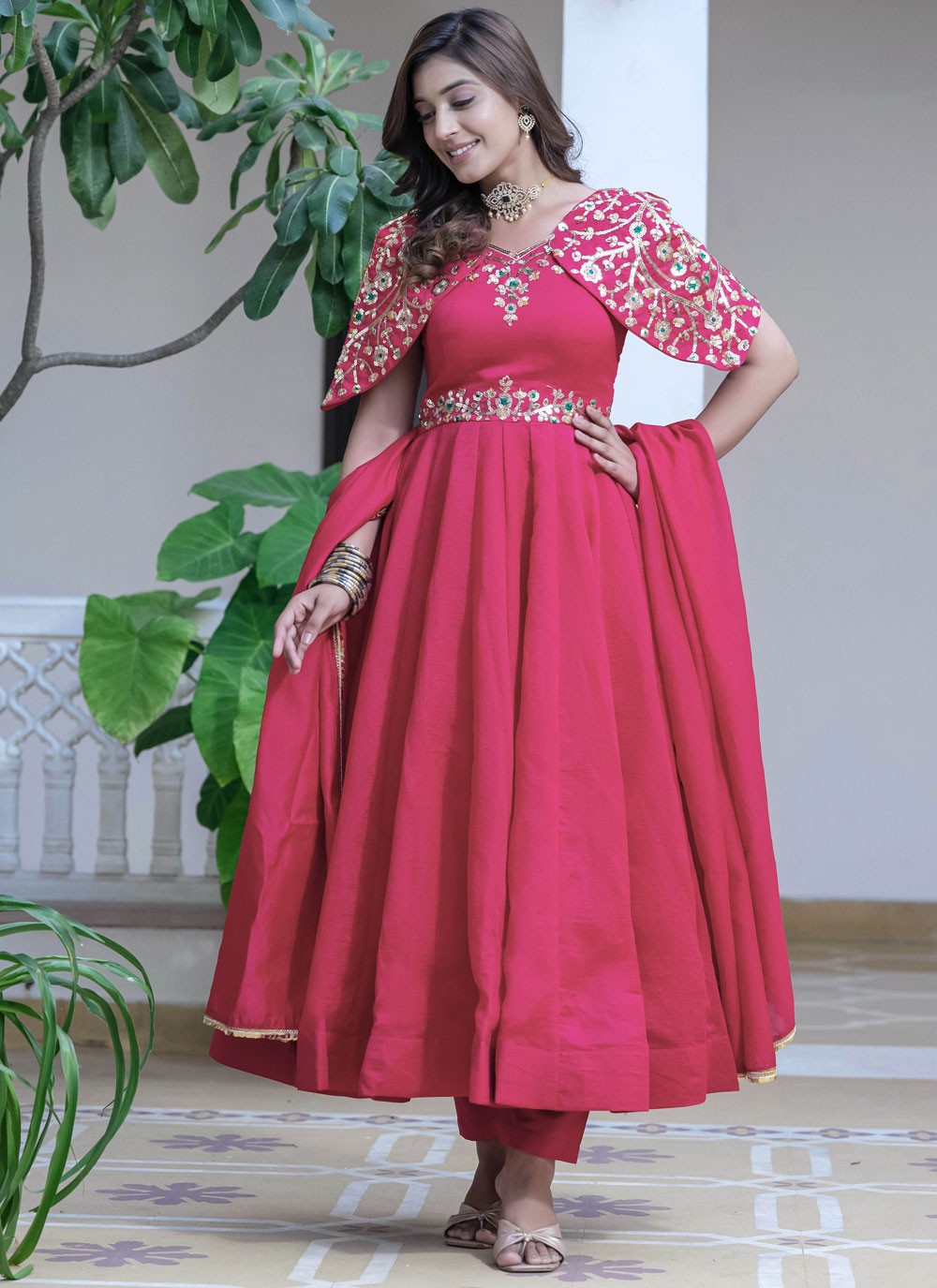 Embroidered Shimmer Anarkali - T4306