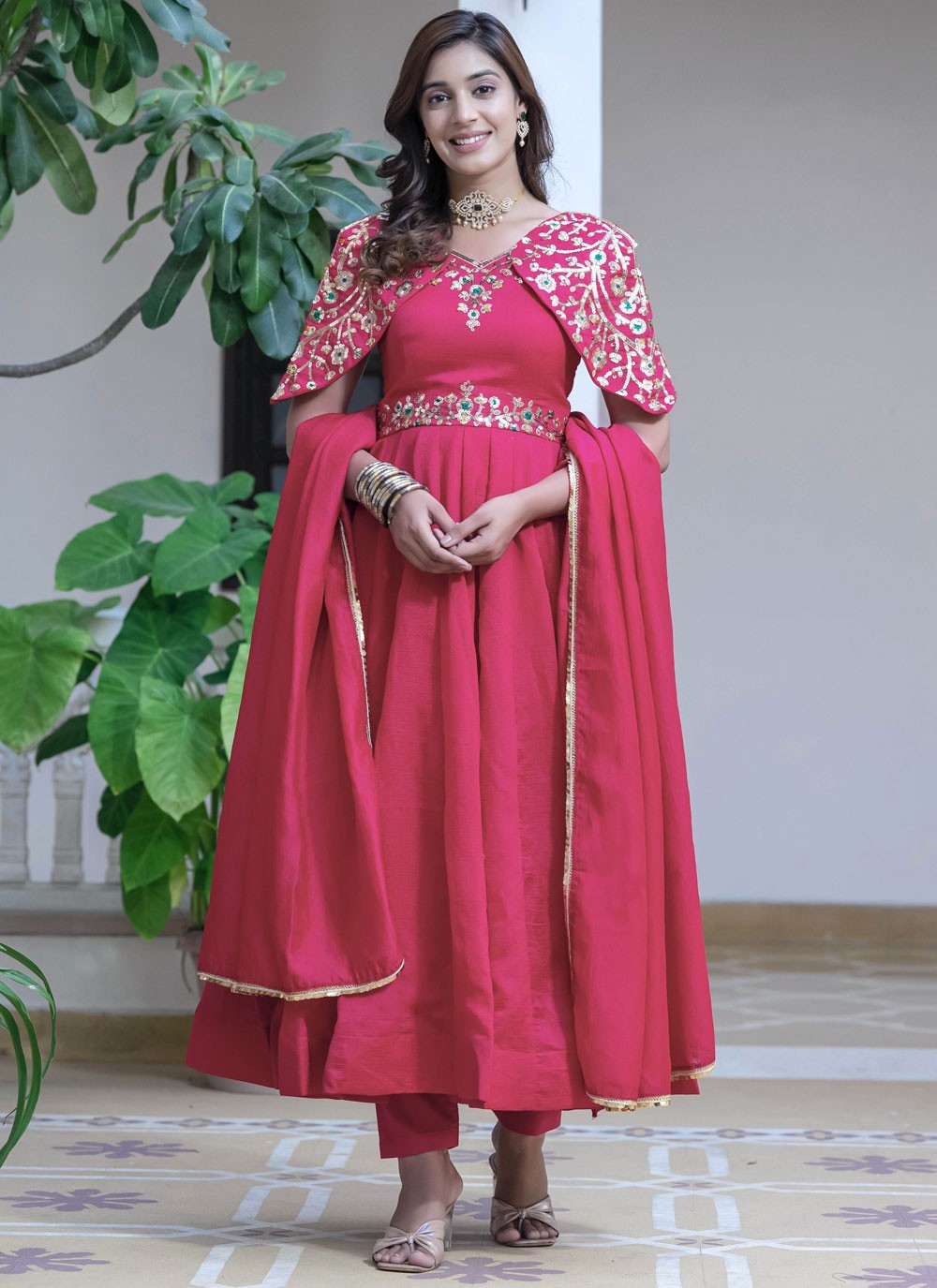 Embroidered Shimmer Anarkali - T4306