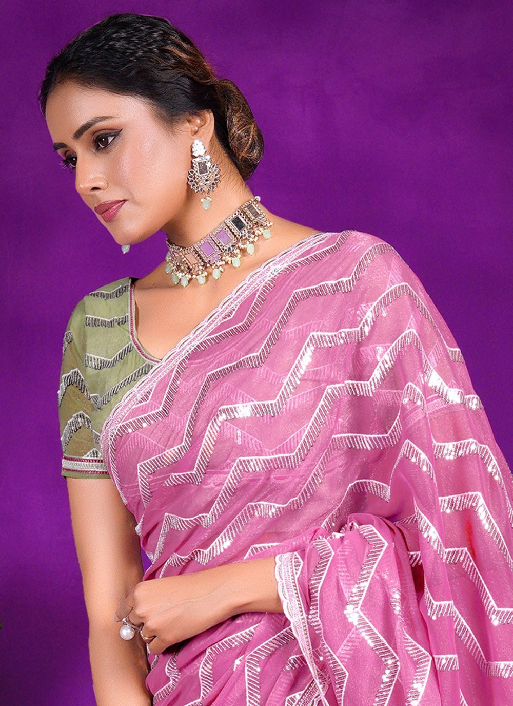 Classic Embroidered Shimmer Saree - S5701