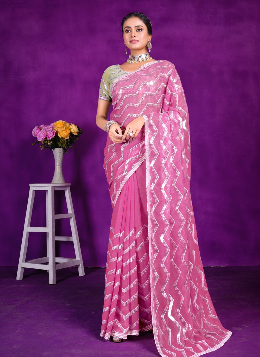 Classic Embroidered Shimmer Saree - S5701