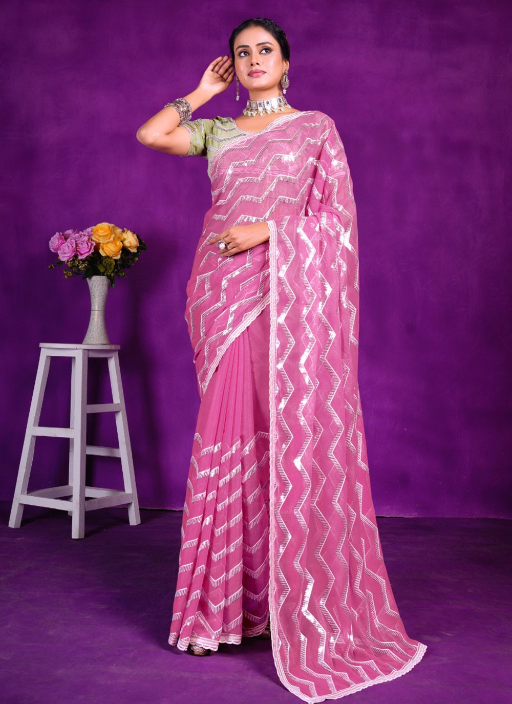 Classic Embroidered Shimmer Saree - S5701