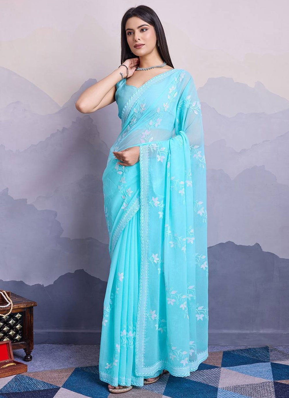 Classic Embroidered Shimmer Saree - S8029