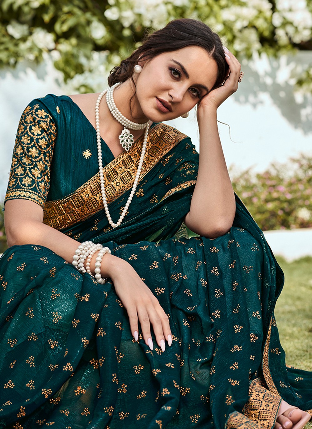 Classic Embroidered Shimmer Saree - S3213