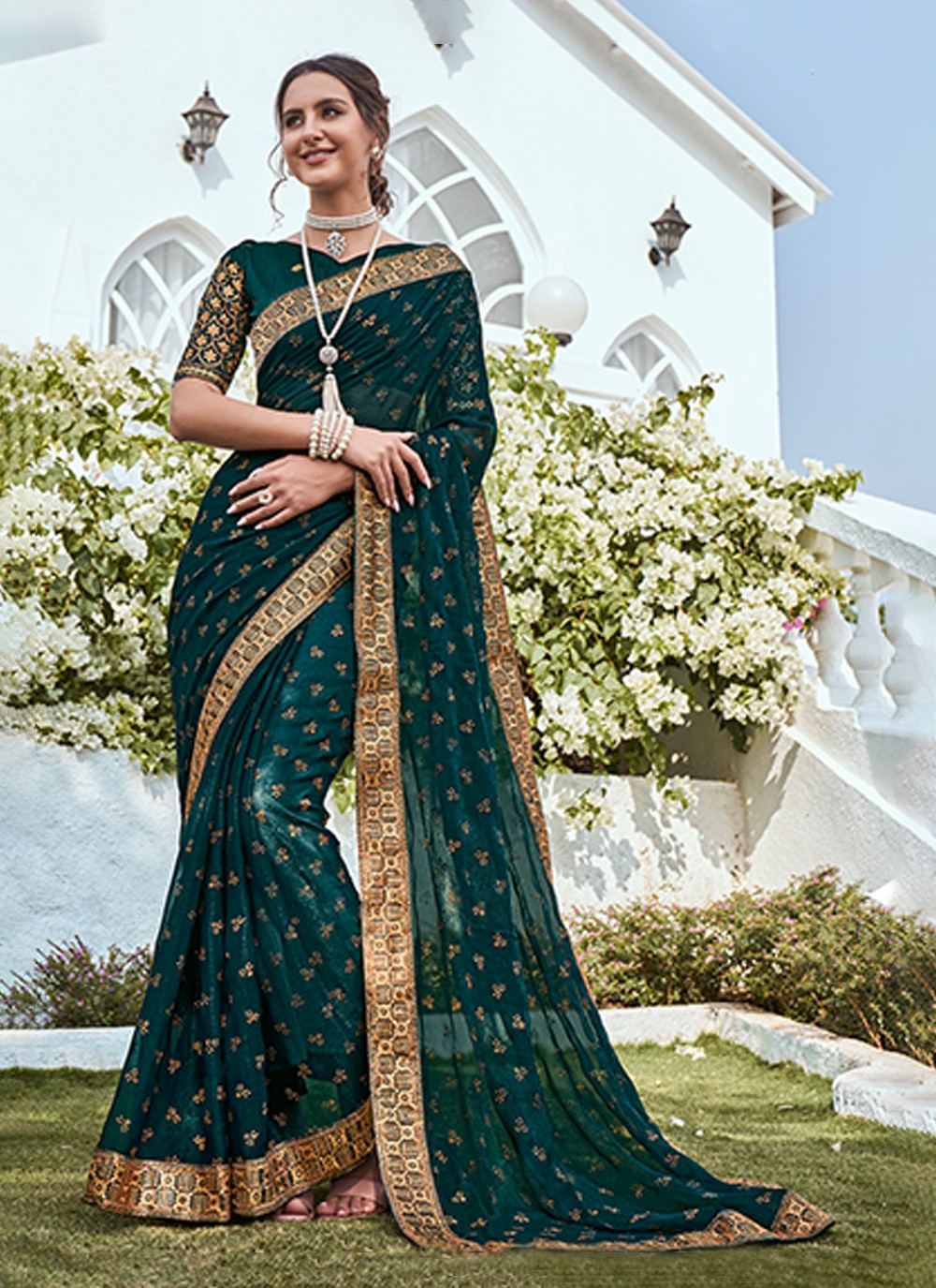 Classic Embroidered Shimmer Saree - S3213